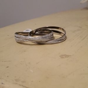 Silver, sparkle bangle bracelets, set of 5
